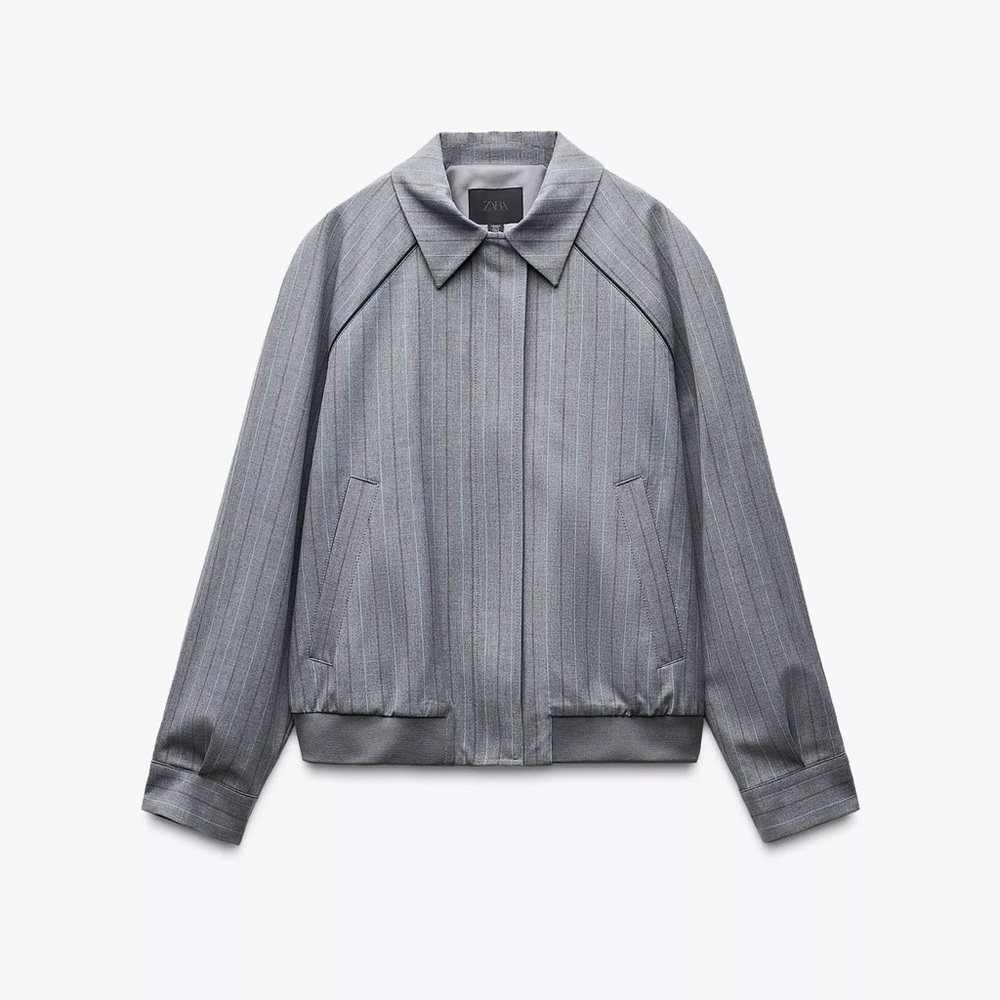 Zara Women's Striped Gray Bomber Jacket